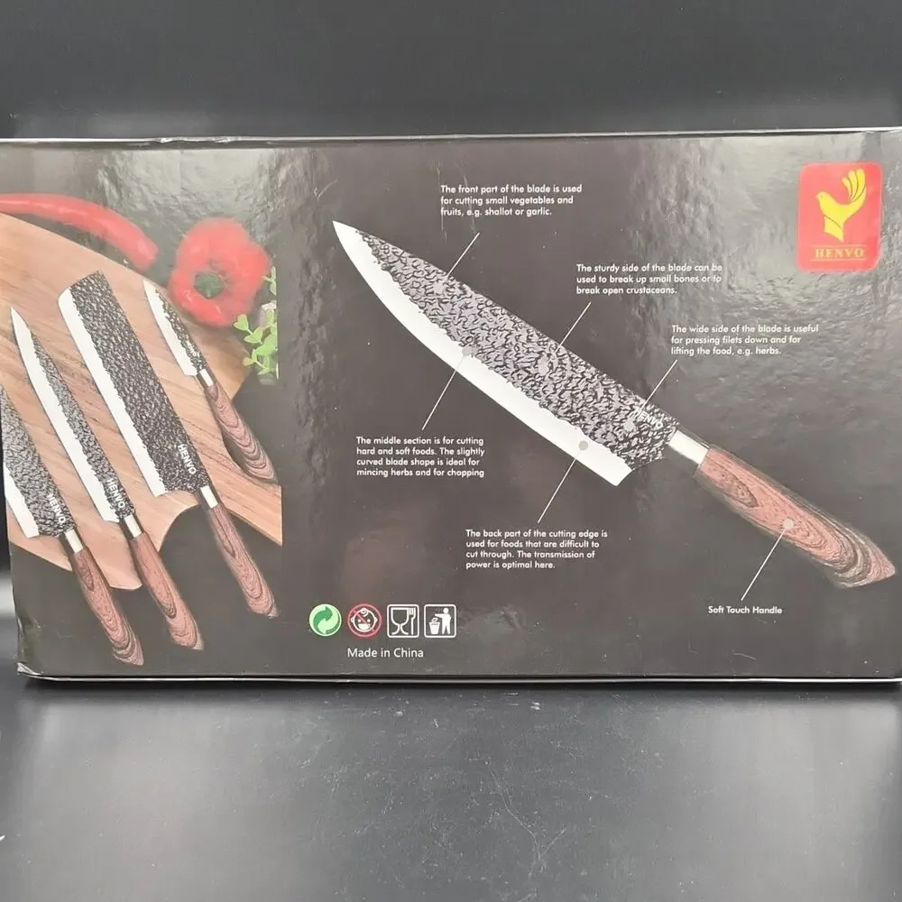 Henvo ER-0588 6-Piece Stainless Steel Knife Set with Scissor & Peeler